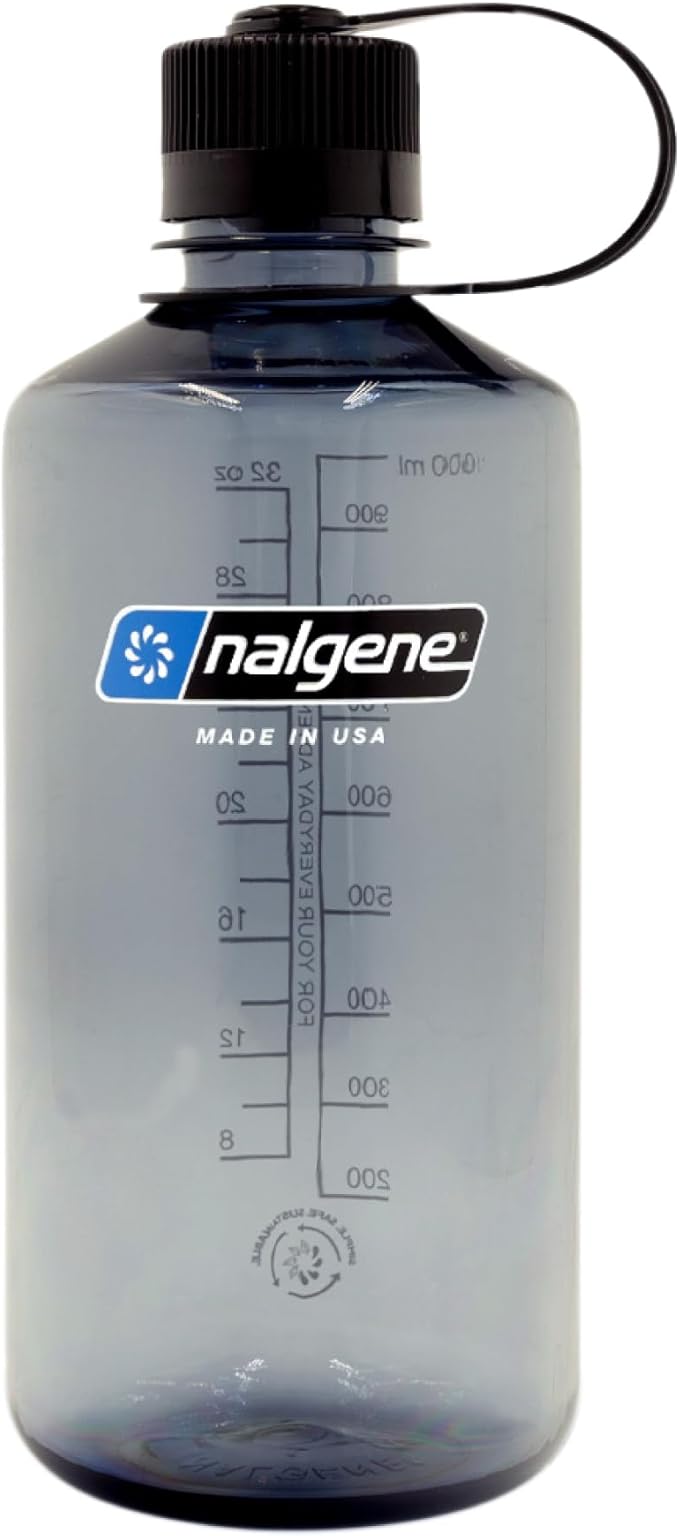 Nalgene Sustain Tritan BPA-Free Water Bottle Made with Material Derived from 50% Plastic Waste, 32 OZ, Narrow Mouth,Grey