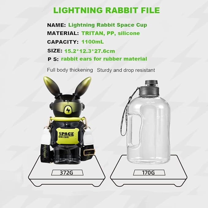 37 Oz Rabbit Water Bottle With Straw, Cool Lightning Space Rabbits Cup, Portable Outdoor Water Bottle, Suitable For Adults And Children Fitness Sports (Pink)