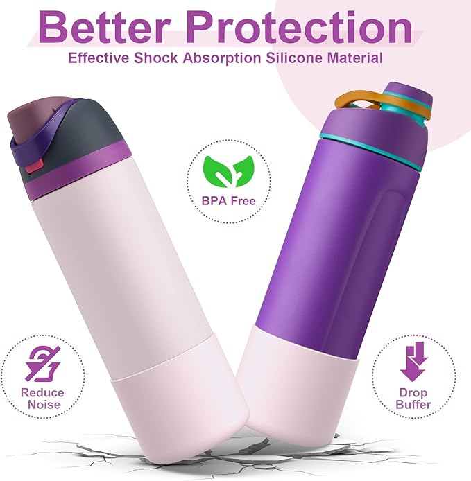 2PCS Silicone Water Bottle Boot for Owala 24oz 32oz 40oz, Anti-Slip Protective Sleeve Bottom Bumper Protector for FreeSip, Twist, and Flip Stainless Steel Water Bottles