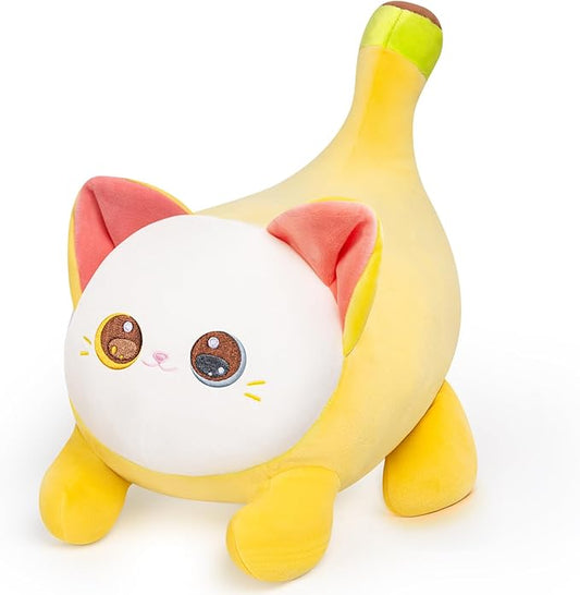Stuffed Animal Plushie Toy, Cute Big Eyes Cat Plush Stuffed Pillow, Banana Cat with Heterochromatic Eyes Stuffed Animals Pillow, Birthday Stuffed Toy for Kids & Adults