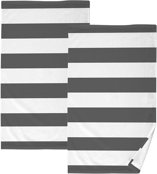 Classic Black and White Striped Bath Hand Towel Soft Cotton Highly Absorbent Fingertip Towels for Bathroom Beach Kitchen Sports Gym Yoga Travel (2-Pieces Towel Sets, 28x16 inch)