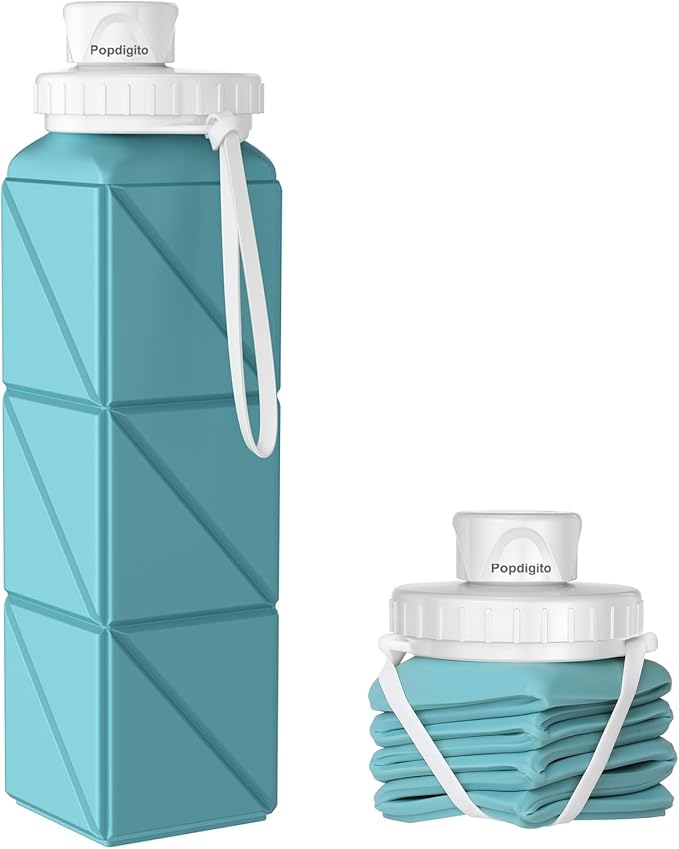 Collapsible Water Bottles,BPA-Free Leak-Proof Silicone Foldable Water Bottle Cup 20.6oz,Durable Lightweight Bottle for Gym Travel Camping Hiking Running (Green)