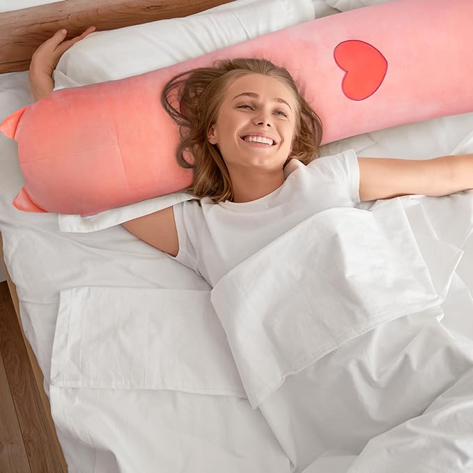 Long Cat Plush Kids Body Pillow, 53 Inch Cute Pink Cat Stuffed Animals Soft Plushies, Kitten Kawaii Plush Throw Pillow Doll Toy Gift for Girlfriend