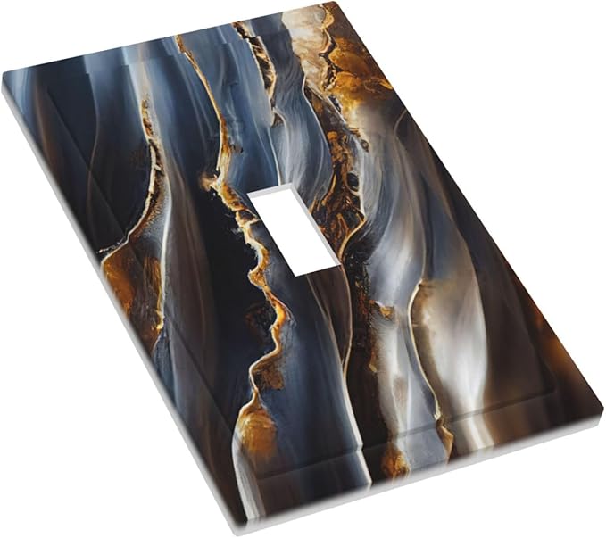 Gradient Abstract Ripple Blue Gold Marble Printed 1 Gang Light Switch Covers Single Toggle Wall Plate Decorative Switchcover Electrical Switchplate for Kitchen Bathroom Bedroom Decor