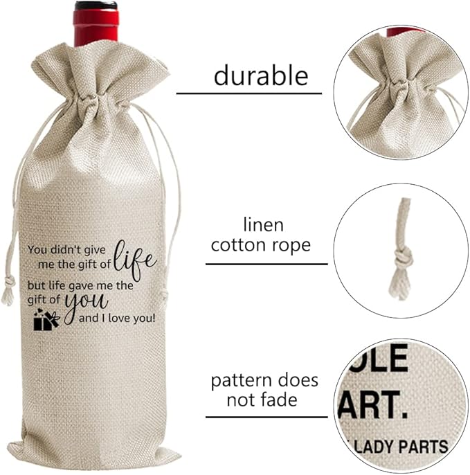 Stepmom Gifts, Gift for Step Mom Mothers Day, You Didn't Give Me The Gift of Life, But Life Give me The Gift of You, Bonus mom Gifts, Gift for Stepmom, Stepmom Wine Bag, (DL102)