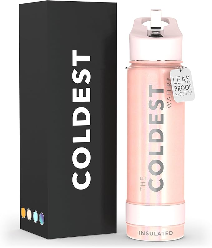 Coldest Sports Water Bottle with Straw Lid Vacuum Insulated Stainless Steel Metal Thermos Bottles Reusable Leak Proof Flask for Sports Gym (24 oz, Forever Pink Glitter)