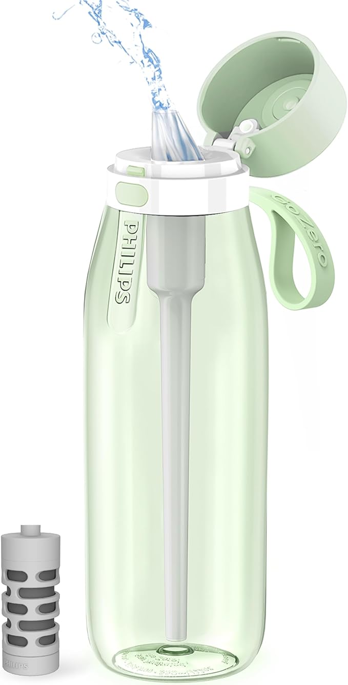 PHILIPS Filtered Water Bottle 22 Oz/36 Oz with Philips GoZero Everyday Water Filter, BPA-Free Tritan Plastic, Purify Tap Water Into Healthy Drinking Tasting Water