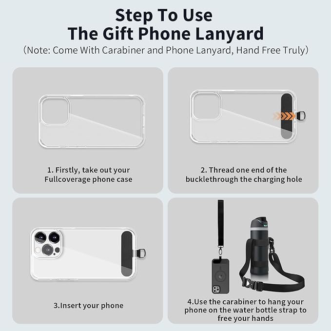 Water Bottle Holder Strap, for 16oz/24oz/32oz/64 oz Owala Hydro Flask IRON °FLASK Universal Water Bottles, with Carabiner，Phone Wrist Strap & Tether Tab, Hand Free for Hiking Travelling Camping