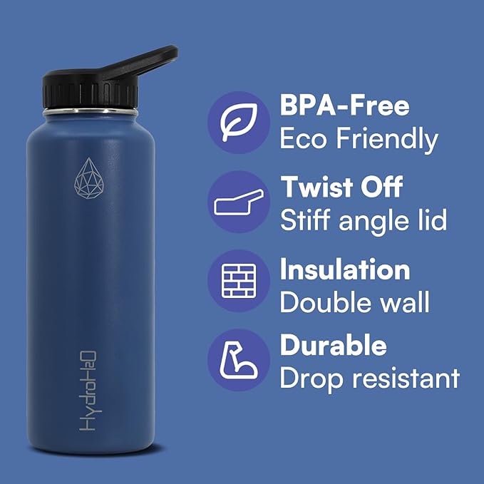 37 oz Insulated Water Bottles with Twist Cap,Stainless Steel Water Bottle, Leak Proof Metal Water Bottle, Resuable Thermos BPA Free Flask, Dark Blue
