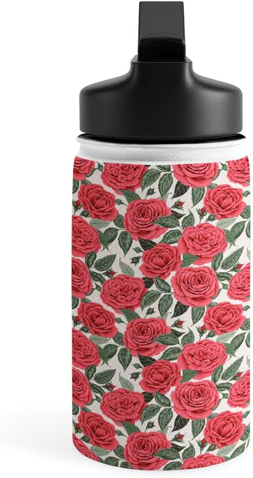 Deny Designs Water Bottle, Straw Lid 12 oz, Avenie A Realm Of Red Roses