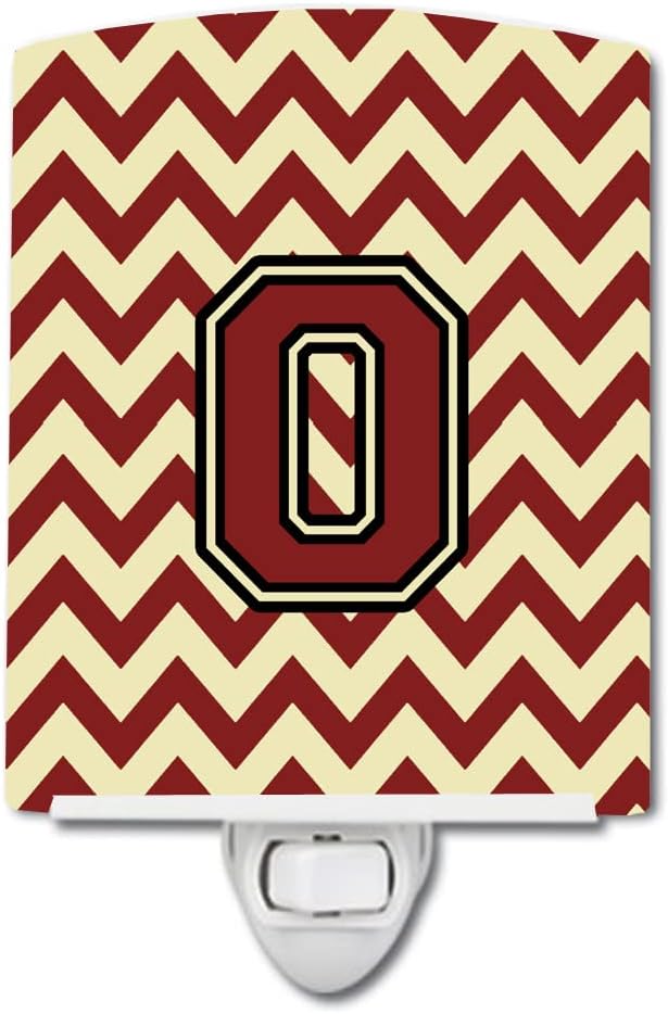 Caroline's Treasures CJ1061-OCNL Letter O Chevron Maroon and Gold Ceramic Night Light Compact, UL-Certified, Ideal for Bedroom, Bathroom, Nursery, Hallway, Kitchen, 6x4x3, Multicolor