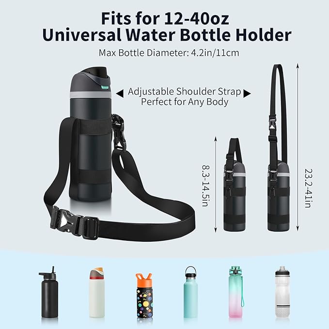 Water Bottle Holder Strap, for 16oz/24oz/32oz/64 oz Owala Hydro Flask IRON °FLASK Universal Water Bottles, with Carabiner，Phone Wrist Strap & Tether Tab, Hand Free for Hiking Travelling Camping