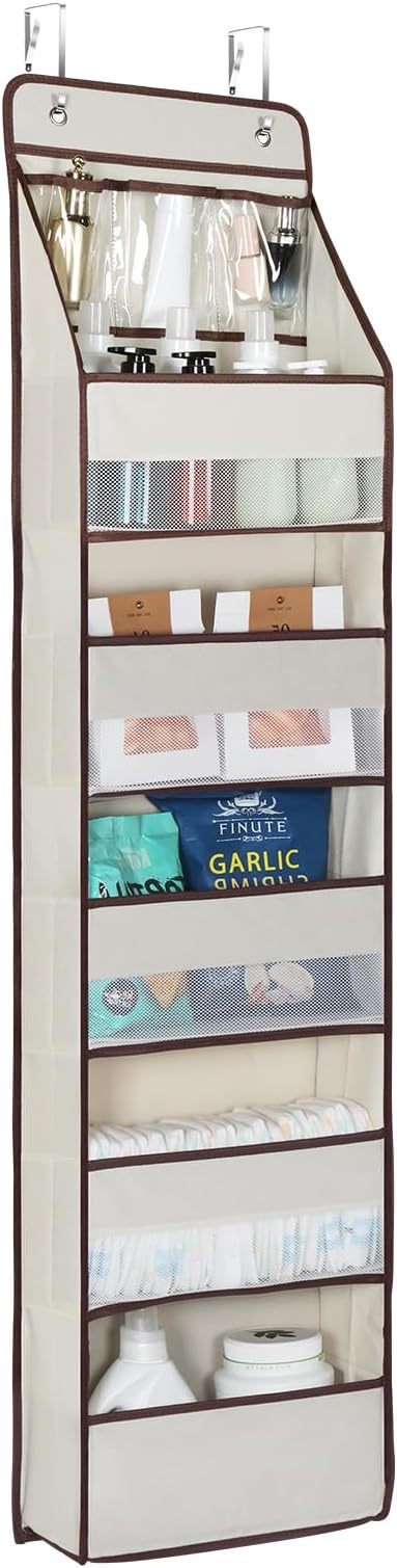 Univivi Door Hanging Organizer Nursery Closet Cabinet Baby Storage with 5 Large Pockets and 3 Small PVC Pockets for Cosmetics, Toys and Sundries (6 Layers - Beige)…
