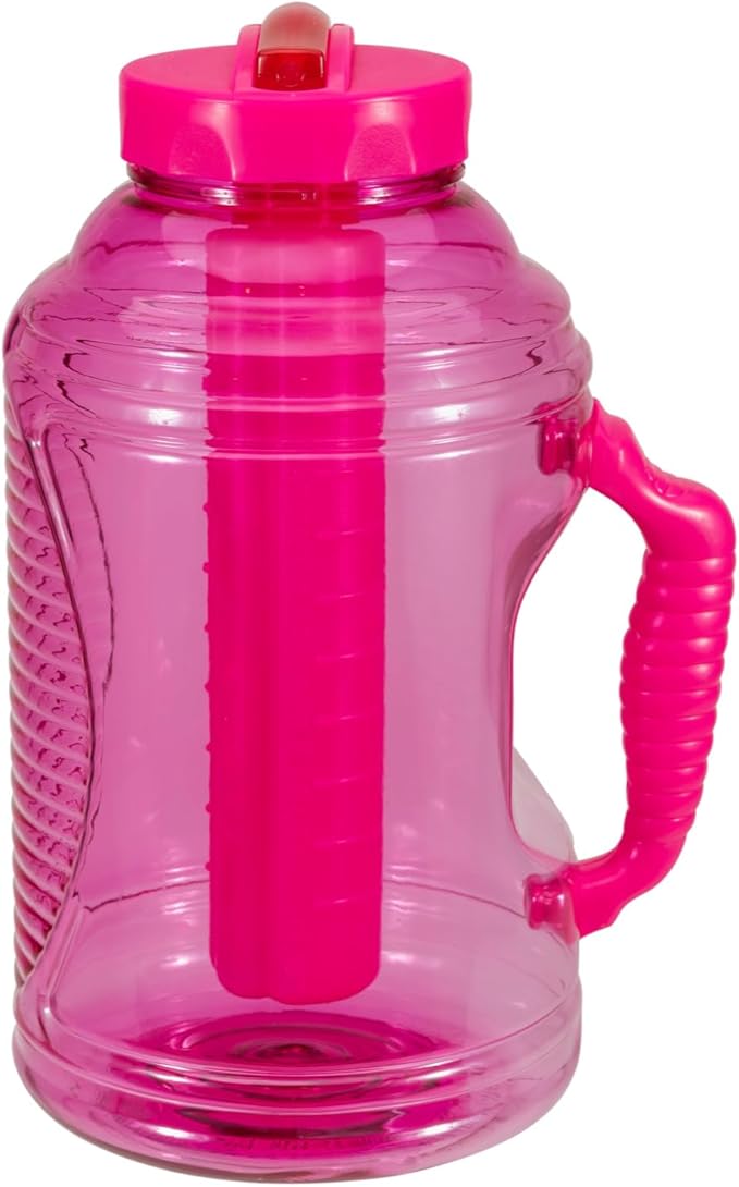 COOL GEAR 2-Pack 80 oz Big Freeze Sports Water Bottle with Freezer Stick and Handle | Hydrating Colored Water Bottle - Pink