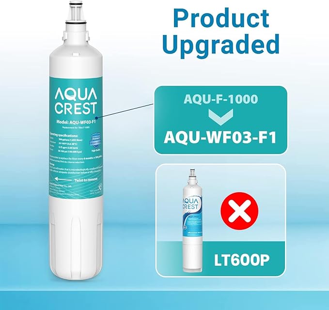 AQUACREST F-1000, 4204490 Water Filter, Replacement for F-1000, Sub-Zero 4204490, 4290510,F-3000 and AquaPure AP Easy C-Complete, Subzero Water Filter 4204490, F-1000S & F-2000S & F-3000S, Pack of 2