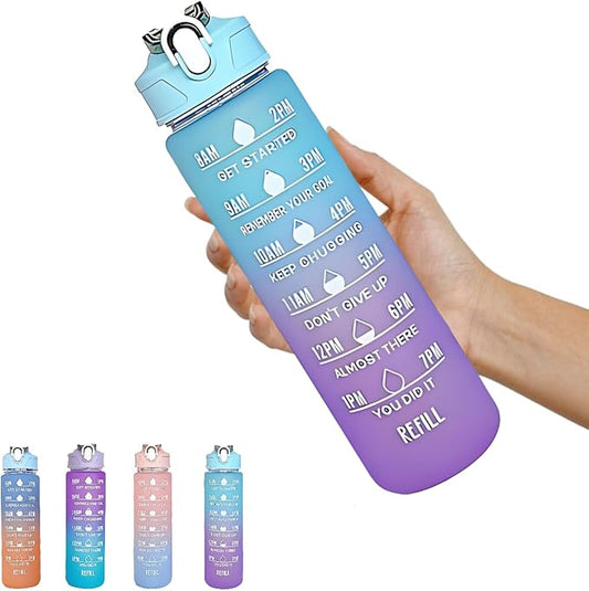 Generic Drinking Water Bottles Fitness Sports With Time Marker, 900 ml, Multiple Colors, Motivational Drinking Bottles (Blue+Purple), XH-2081