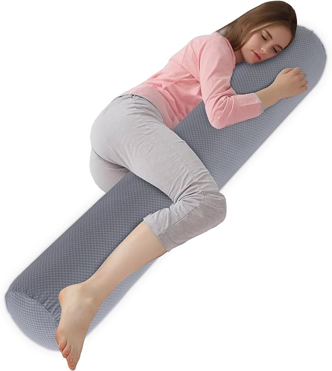 Body Roll Pillow for Adults, Bolster Pillow with Removable Velvet Cover, Long Round Cervical Maternity Pillow- 8” x 48”