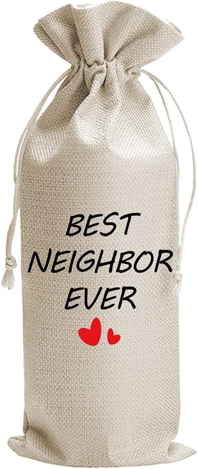 JioJio Chan Housewarming Gift Wine Bags, Housewarming Party Decorations, Burlap Drawstring Wine Bag, Funny Personalized Gift Ideas, New Home Owner Gift, Best Neighbor Ever, for Neighbor