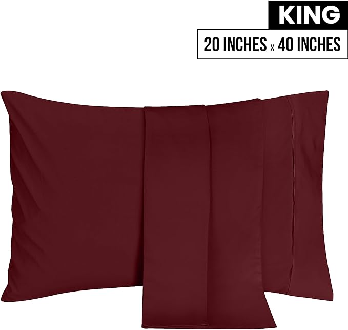 Utopia Bedding King Pillow Cases - 2 Pack - Envelope Closure - Soft Brushed Microfiber Fabric - Shrinkage and Fade Resistant Pillow Covers 20 X 40 Inches (King, Burgundy)