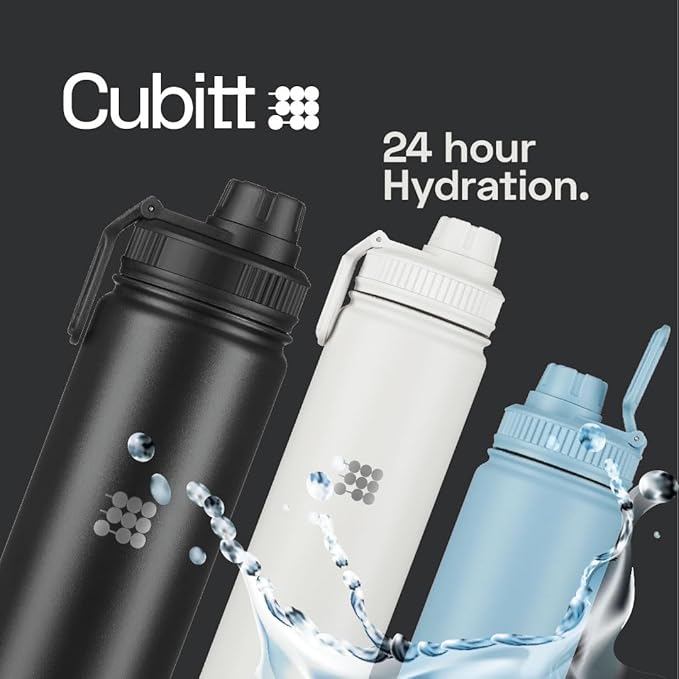 Cubitt Insulated Sports Hydro Water Bottle 24 oz, 2 Lids (Coffee Lid and Wide Mouth Twist Sports Lid), Stainless Steel, Double Walled. Cold for up to 24 hours, Hot for up to 12 hours. (Blue 24 oz)