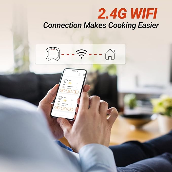 Inkbird WiFi Grill Thermometer IBBQ-4T & Instant Read Thermometer IHT-1P & Carrying Case, Meat Thermometer for Oven, Smoker, Cooking with Alarm Timer Graph, Rechargeable 4 Colorful Probes