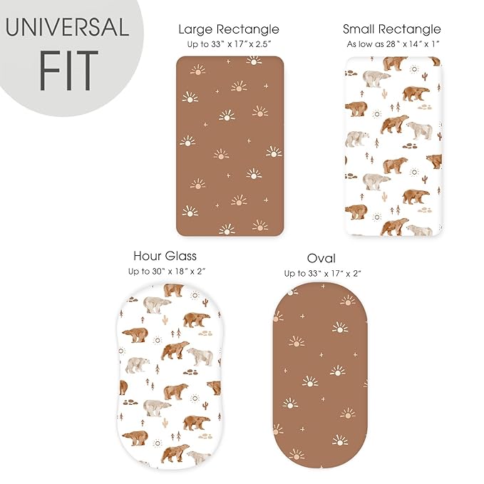 GRSSDER Stretchy Ultra Soft Bassinet Sheet 2 Pack, Universal Fit for Bassinets Baby Cradle Moses Basket Oval Rectangle Mattress or Changing Table Pad Safe and Snug, Stylish Print of Sunny Bear