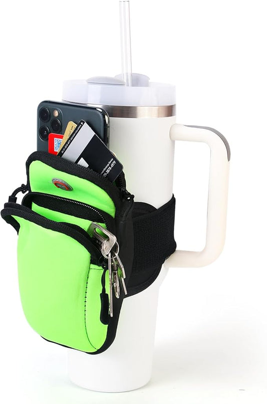 Purse Compatible with Stanley 40 oz and 30 oz Tumbler,Water Proof Purse Cup Holder with Adjustable Strap for Stanley Accessories, Multiple Pockets for Keys,Phone,Card,Fluorescent Green