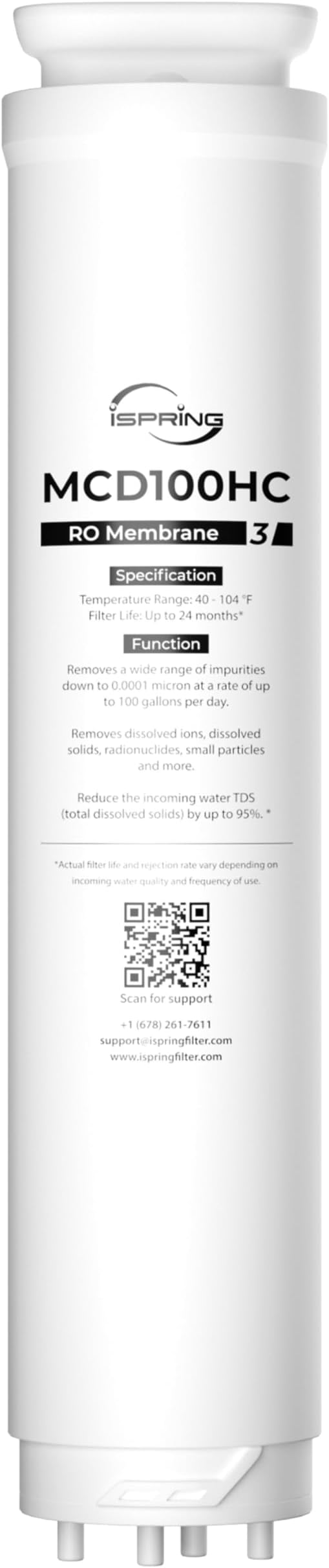 iSpring MCD100HC RO Membrane Replacement Filter for RCD100HCG Countertop Reverse Osmosis System, Replacement Cycle: Up to 24 Months
