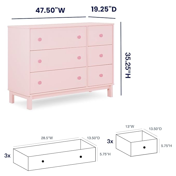 GAP babyGap Legacy 6 Drawer Dresser with Interlocking Drawers - Greenguard Gold Certified, Blush Pink/Dark Pink