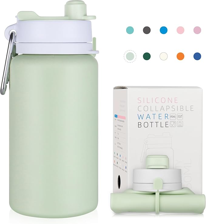 Collapsible Water Bottle, Foldable Water Bottle BPA Free Reusable Lightweight Leak-Proof Travel Silicone Water Bottle for Travel, Gym, Hiking, Office, Camping