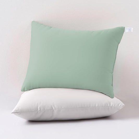 MEILA 2 Pack Cotton Toddler Pillows, 13x18 Pillows for Sleeping and Traveling, Machine Washable Kids Pillows Ideal for Crib, Bed, Cot and Nap, Natural White & Green