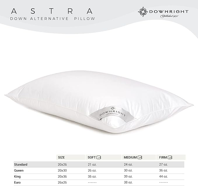 Downright 233 Thread Count 27 oz Astra LikeDown Pillow, 20" x 26", Standard 20 x 26
