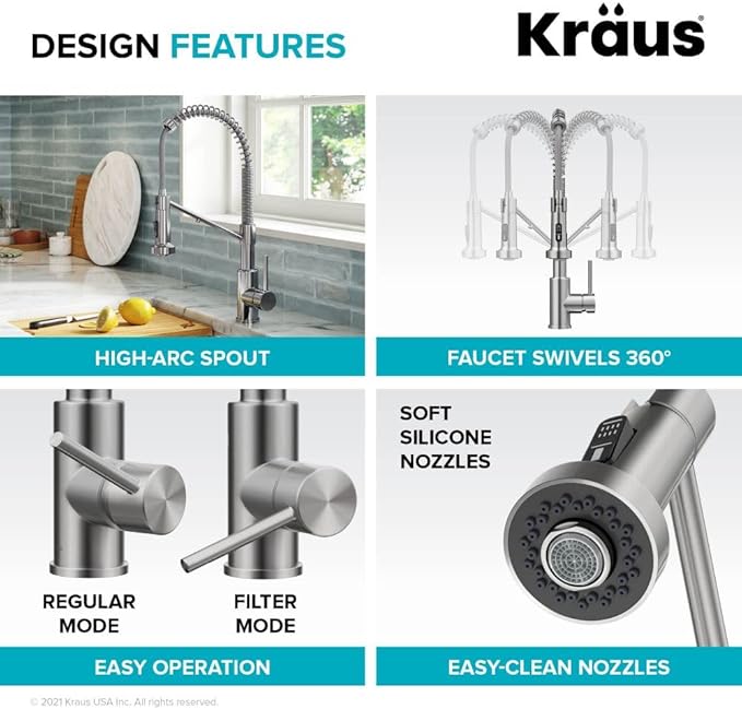 KRAUS Bolden 2-in-1 Commercial Style Pull-Down Single Handle Water Filter Kitchen Faucet for Water Filtration System in Chrome, KFF-1610CH