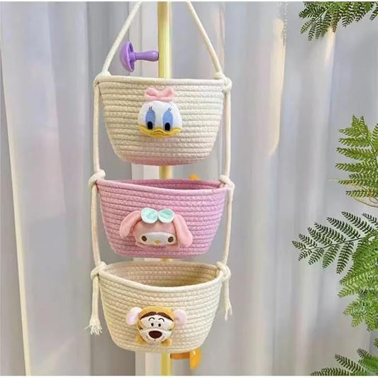 Hanging Baskets for Organizing,bathroom organizers and storage,3-Tier Woven Cotton Wall-Mounted Storage Organizer Bag Decorative,Kitchen,Living Room,Bedroom