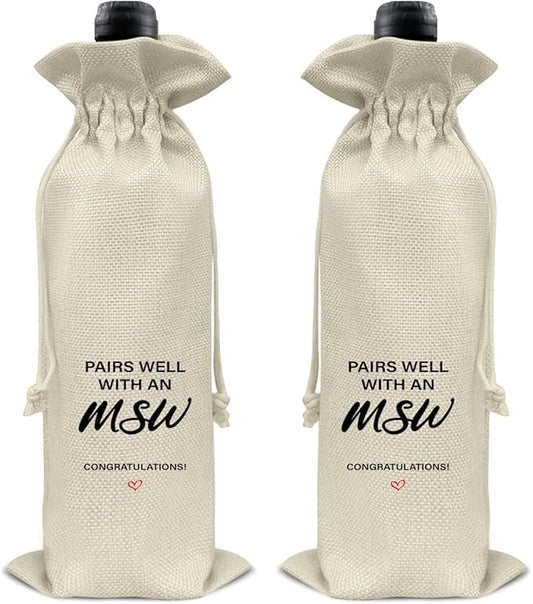 HOIJAUMAI MSW Degree Graduation Gifts MSW Graduation Gift Graduation Wine Bag Pairs Well with an MSW Wine Gift Bags for Women Men