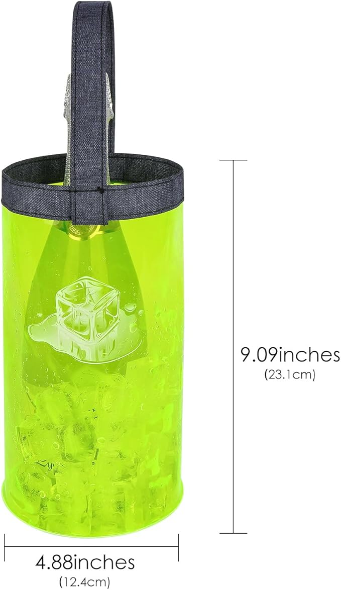 Ice Bag Collapsible wine Cooler Bag, Ice wine Bag Collapsible Clear wine Cooler Bag PVC wine Pouch Bags, for Party, Camping, Picnic, Chilled Champagne, White Wine, Beer (Fluorescent green)
