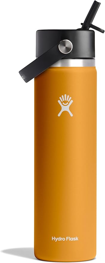 HYDRO FLASK Wide Mouth vacuum insulated stainless steel water bottle with leakproof closeable straw lid for cold water drinks, sports, travel, car and school
