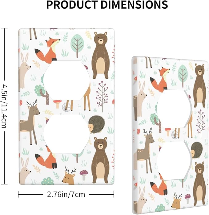 Cartoon Animal Deer Bear Fox Light Switch Cover Decorative Duplex Electrical Outlet Plastic Wall Plate Outlet Cover for Women Girls Bedroom Kitchen Living Room Decor 4.5 * 2.76