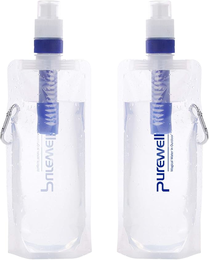 Collapsible Water Filter Canteens for Hiking, Water Bag/Bottle with Filter, Squeeze Water through a Filter, Lightweight, BPA Free, Leak Proof, Emergency Preparedness