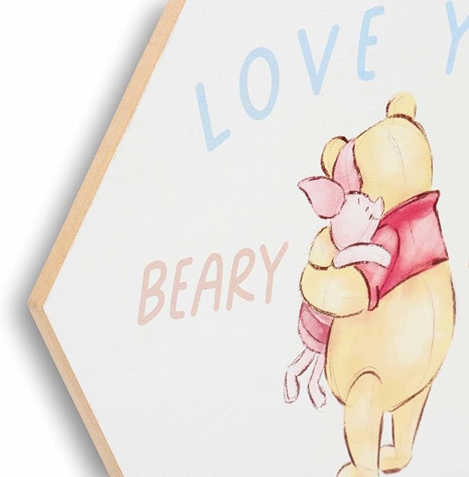 Open Road Brands Disney Winnie The Pooh and Piglet Love You Beary Much Wood Wall Decor - Adorable Winnie The Pooh Sign for Kids' Bedroom or Nursery