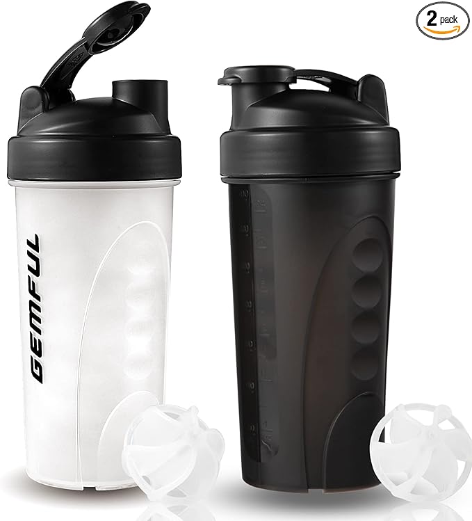 GEMFUL Shaker Bottle for Protein Mixes 28 oz BPA-Free Leak Proof Smothies Mixer Water Cups 2 Pack