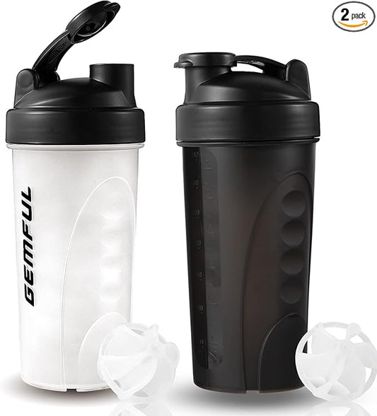 GEMFUL Shaker Bottle for Protein Mixes 28 oz BPA-Free Leak Proof Smothies Mixer Water Cups 2 Pack