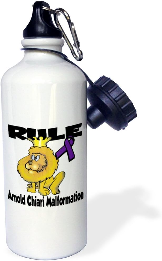 3dRose Rule Arnold Chiari Malformation Awareness Ribbon Cause Design Sports Water Bottle, 21 oz, White