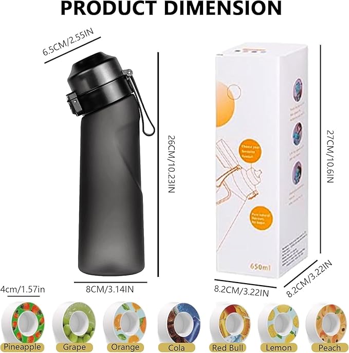 Air Water Bottle 13PCS Flavor Pods 22oz Fruit Fragrance Scented Water Cup BPA Free 0% Sugar For Outdoor Sports,Gifts From Friends (1 bottle Matte Black+12 pods in random flavors)