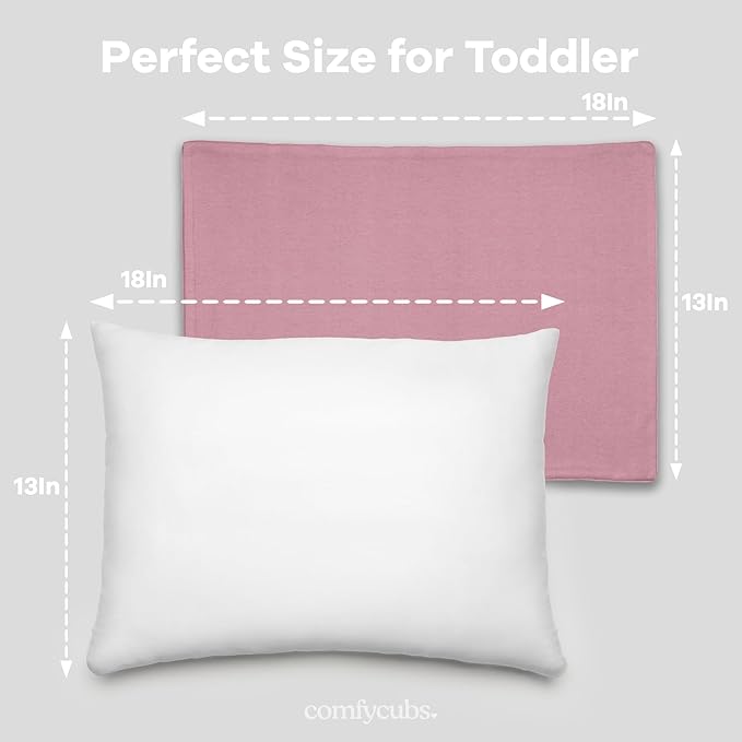 Comfy Cubs Toddler Pillow with Soft Cotton Pillowcase, 13"x18", Mauve (2 Pack) - Kids Pillow for Sleeping & Travel - Comfortable Small Pillow - Kids Travel Pillow with Breathable Microfiber Fill