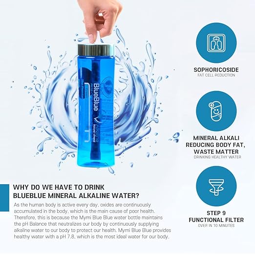 Mymi BlueBlue Alkaline Mineral 9 Stage Filter Water Bottles Alkaline Mineral Water Ionizer Portable Water Bottle (Filter Bottle 500 ML) Made in Korea