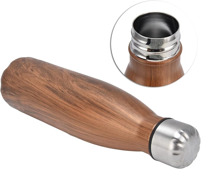 Thermal Flask, Water Bottles Durable Stainless Steel Double Wall Easy to for Camping Hiking Travel for School Outdoor Sports(Wood Grain)