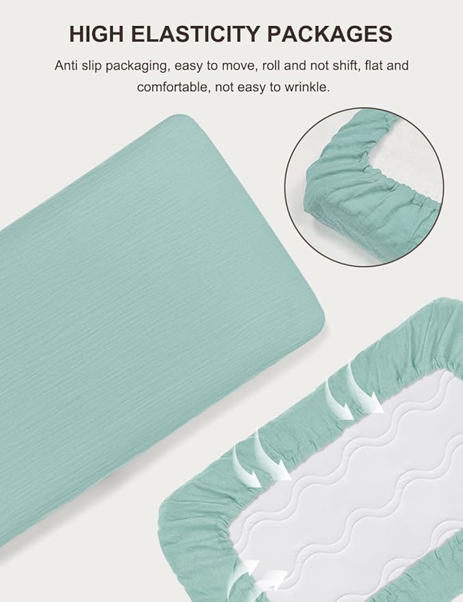 Muslin Cotton Baby Crib Sheets Boy, Neutral Light Blue Crib Sheet for Standard Crib Mattress, Fitted Baby Toddler Bed Sheets 28" x 52" (46C-05)