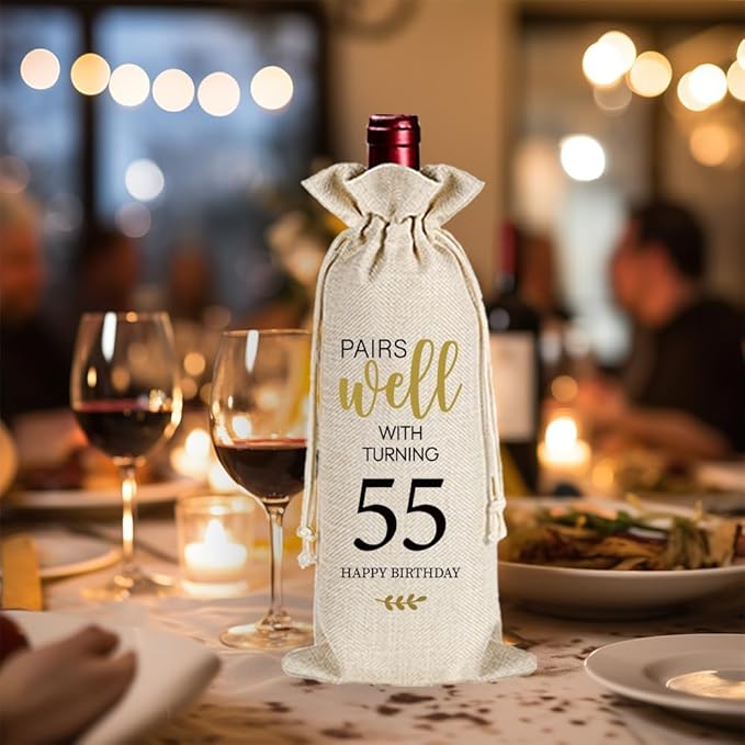 Qubereeree 55th Birthday Gifts for Women Men Funny 55 Year Ago in 1969 Birthday Party Decorations Wine Bags for Mom Dad Grandma Coworker, 55 Year Old Birthday Gifts Vintage 1969 Wine Bag-1
