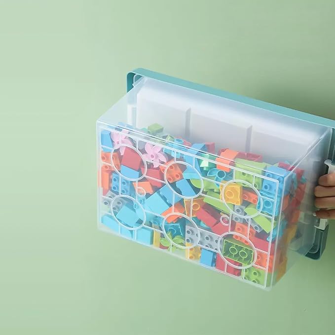 loobuu Plastic Storage Bins with Lids - 1 Set Stackable Arts Crafts Organizer Box with Removable Divided Tray &Compatible Building Baseplate,Toy Chest Containers for Bricks -Green(14.37"x9.64"x6.69")